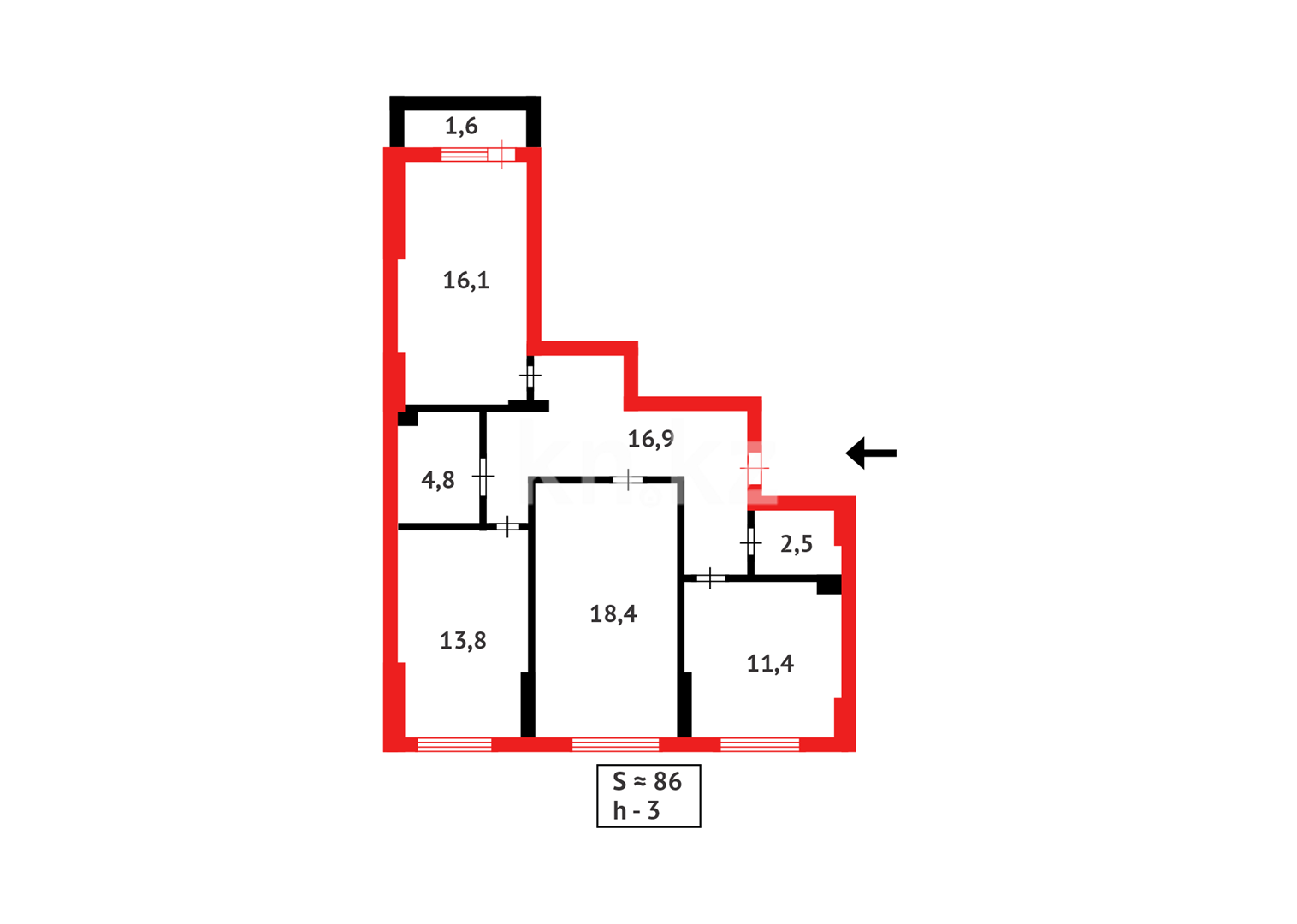 Продажа 3-комнатной квартиры, 86 м² - Недвижимость в Казахстане - страница 3 фото 18 из 18
