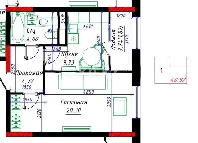 Продажа 1-комнатной квартиры, 41 м² в Астане