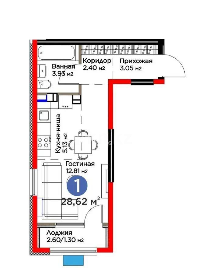 Продажа 1-комнатной квартиры, 28.62 м² - Продажа однокомнатных квартир в Алматы фото 2 из 2