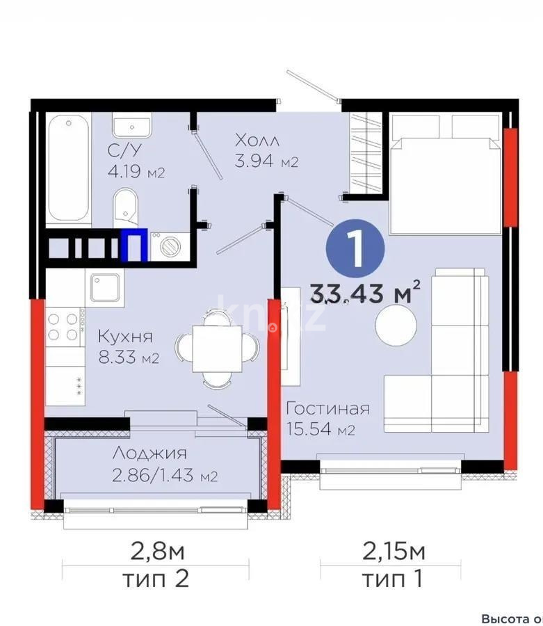Продажа 1-комнатной квартиры, 34 м² в Астане - фото 2