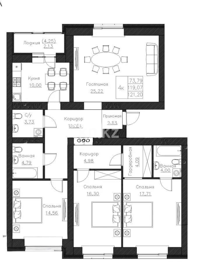 Продажа 4-комнатной квартиры, 121.8 м², ул. Нажимеденова, дом  52б - Продажа квартир без посредников в Астане фото 1 из 1