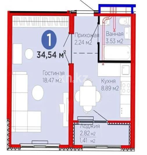 Продажа 1-комнатной квартиры, 34.5 м² в Астане
