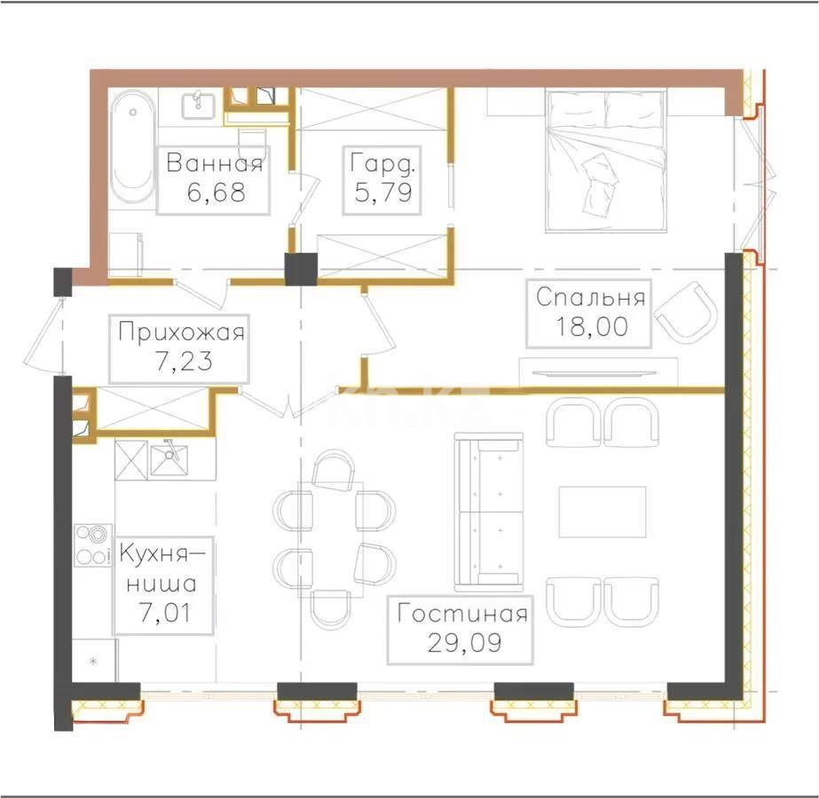 Продажа 2-комнатной квартиры, 73.8 м² в Алматы
