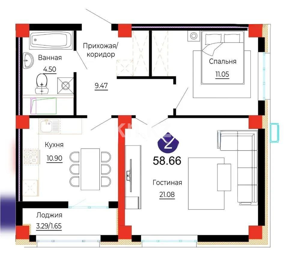 Продажа 2-комнатной квартиры, 58.66 м², ул. Е-882, дом  7 - Продажа квартир в Астане без посредников фото 1 из 1