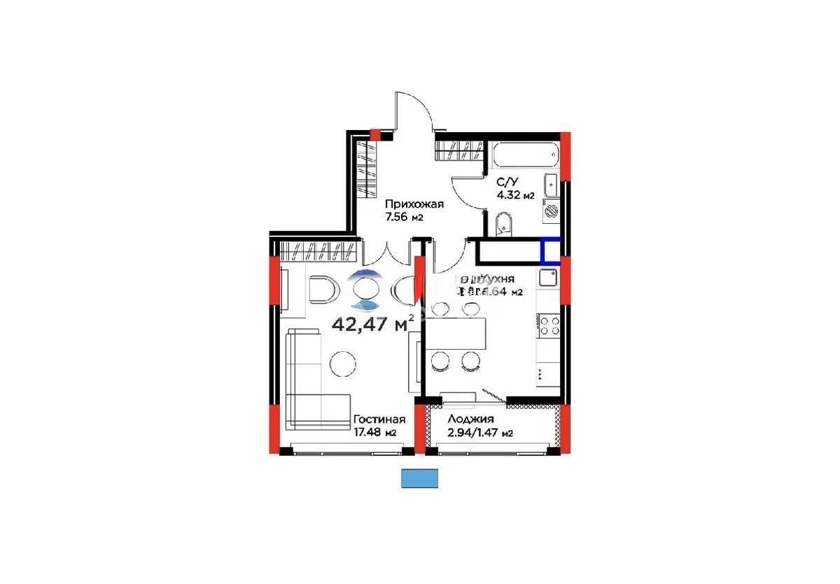 Продажа 1-комнатной квартиры, 42 м² в Астане