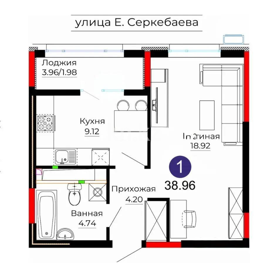 Продажа 1-комнатной квартиры, 39 м² в Астане