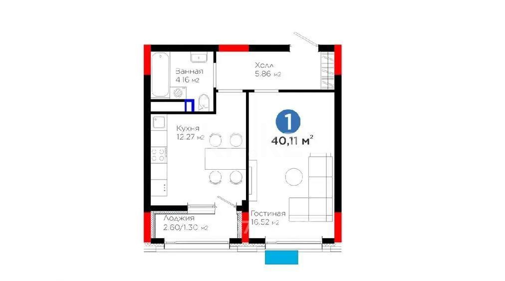 Продажа 1-комнатной квартиры, 40 м², ул. Бухар жырау, дом  57/6 - Продажа квартир в Астане фото 1 из 1