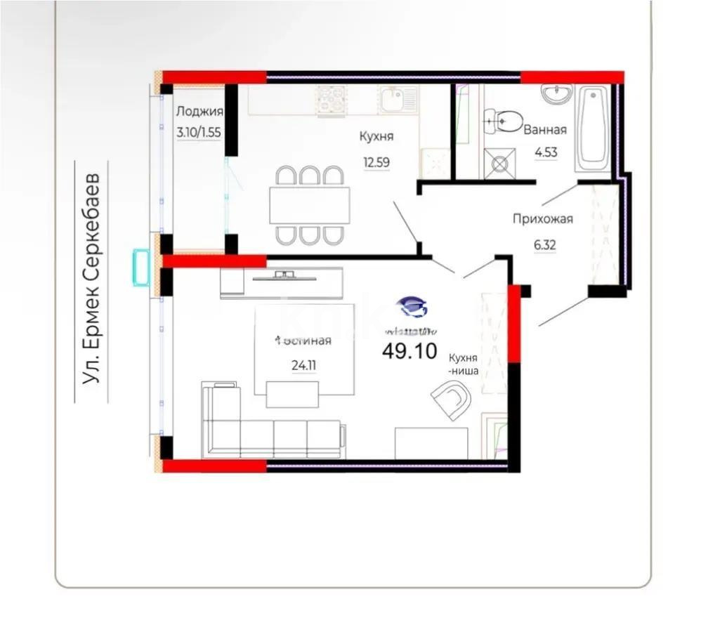 Продажа 2-комнатной квартиры, 49 м², ул. Е-882, дом  7 в Астане