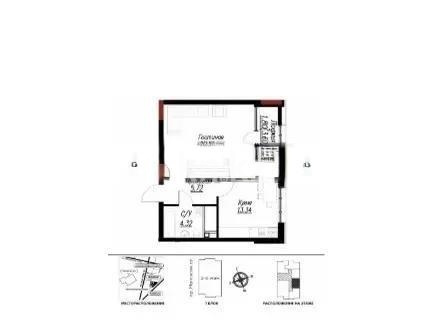 Продажа 1-комнатной квартиры, 45.69 м² в Астане
