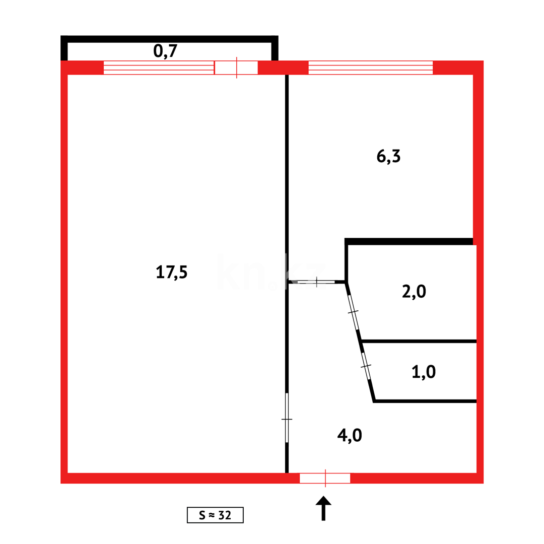 Продажа 1-комнатной квартиры, 32 м², мкр-н Восток-2 - Продажа  однокомнатных квартир в Караганде с фото фото 9 из 9