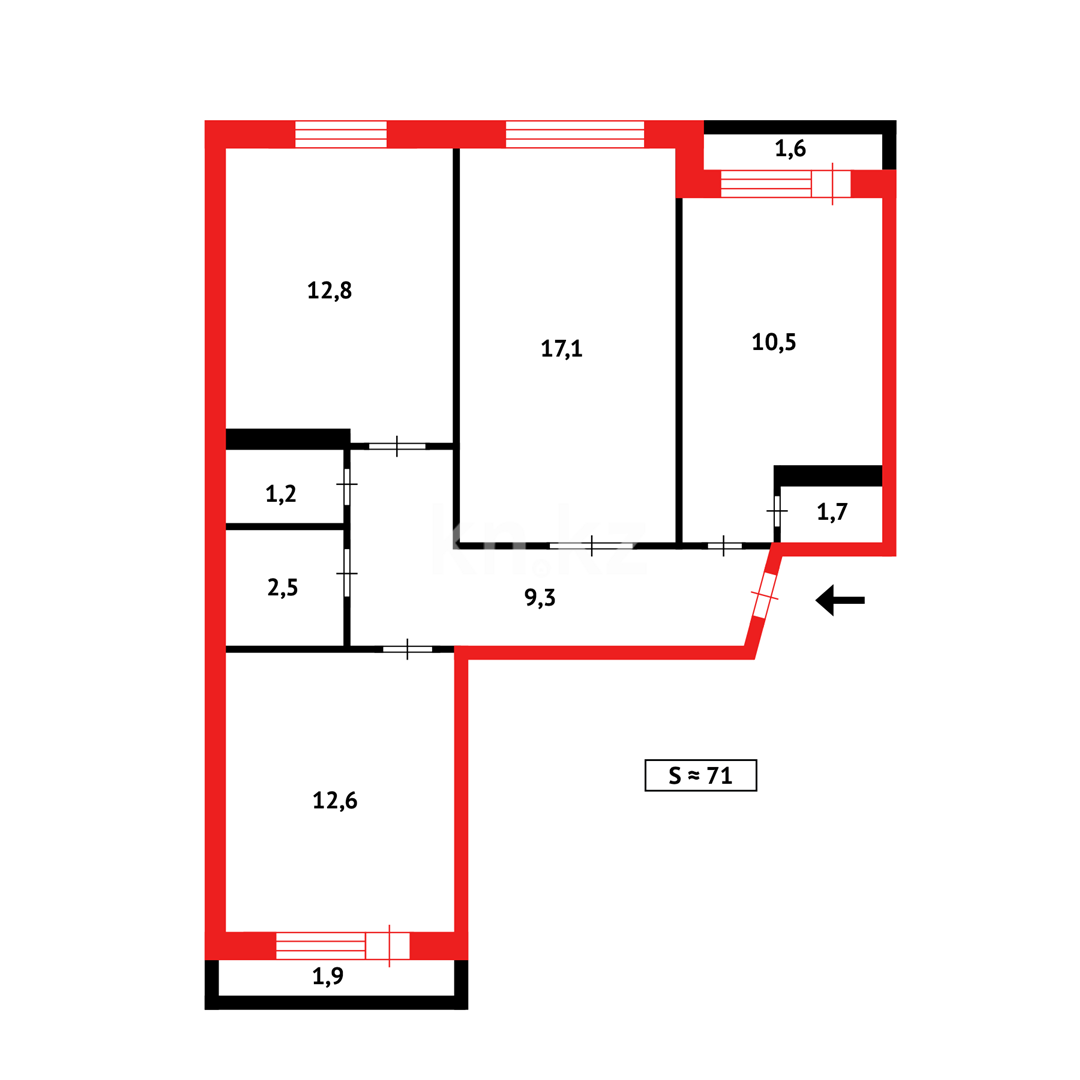 Продажа 3-комнатной квартиры, 69 м², пр. Момышулы - Продажа квартир в Темиртау фото 20 из 20