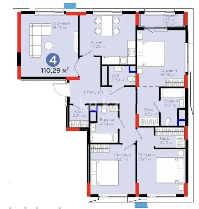 Продажа 4-комнатной квартиры, 110.29 м² - Продажа четырехкомнатных квартир в Астане - страница 8 фото 1 из 1