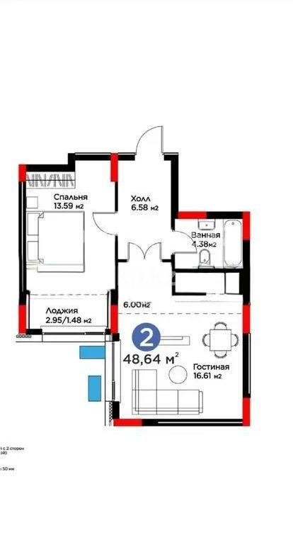 Продажа 2-комнатной квартиры, 49 м², пр. Туран, дом  57/5 в Астане - фото 3