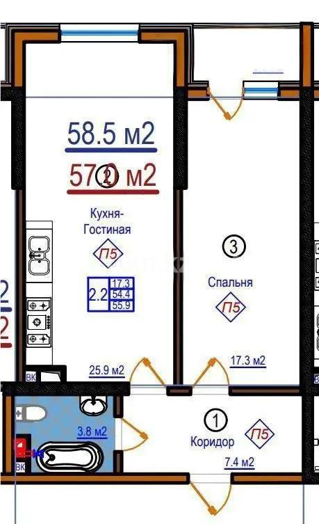 Продажа 1-комнатной квартиры, 58.5 м², пр. Рыскулова, дом  103/7 стр - Продажа квартир в новостройках Алматы без посредников с фото фото 1 из 1