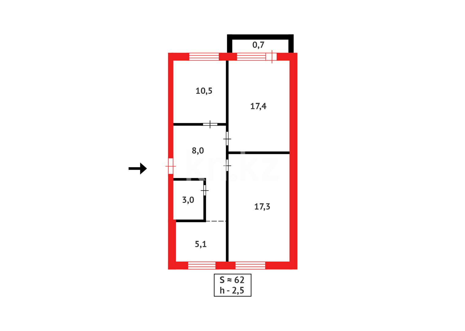 Продажа 3-комнатной квартиры, 62 м², 18-й мкр. - Продажа  трехкомнатных квартир в Караганде с фото фото 9 из 9