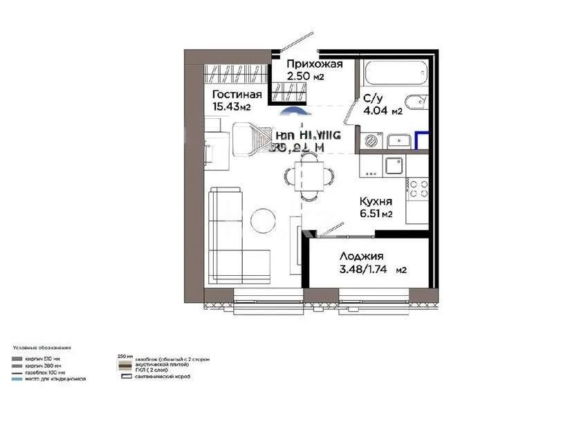 Продажа 1-комнатной квартиры, 30.22 м² в Астане
