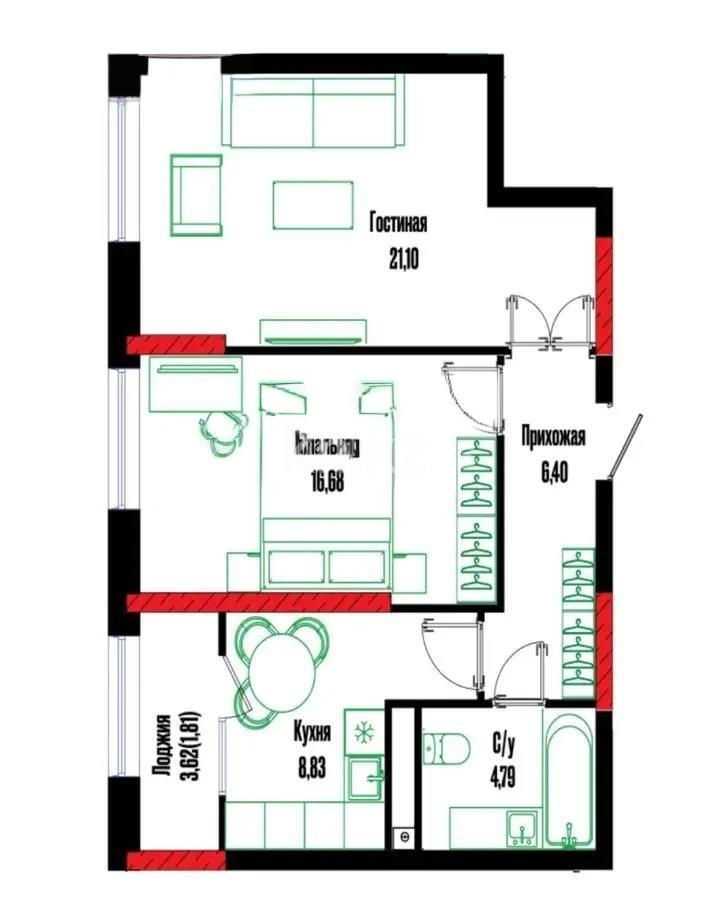 Продажа 2-комнатной квартиры, 59.61 м² - Продажа двухкомнатных квартир от собственников в Казахстане - страница 3 фото 1 из 1