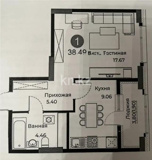 Продажа 1-комнатной квартиры, 38.49 м², ул. Е-429, дом  26 - Продажа квартир в Казахстане фото 1 из 1