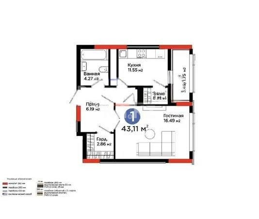 Продажа 1-комнатной квартиры, 43 м² в Астане
