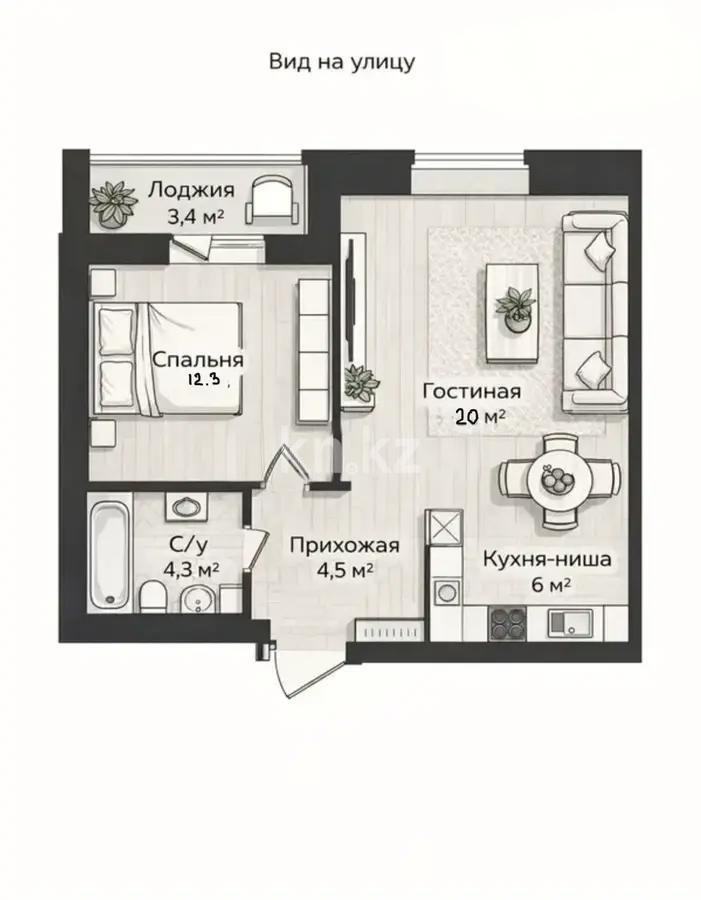Продажа 2-комнатной квартиры, 49 м² в Астане