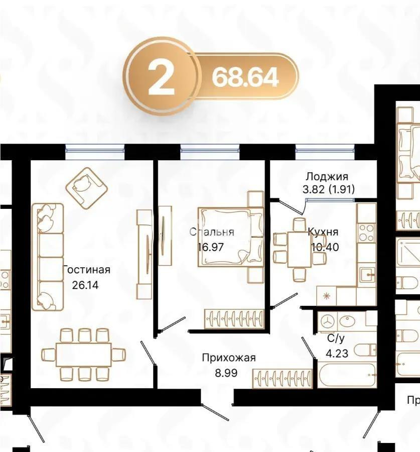 Продажа 2-комнатной квартиры, 68.6 м², ул. Панфилова, дом  85 - Продажа  двухкомнатных квартир в Астане с фото фото 1 из 1