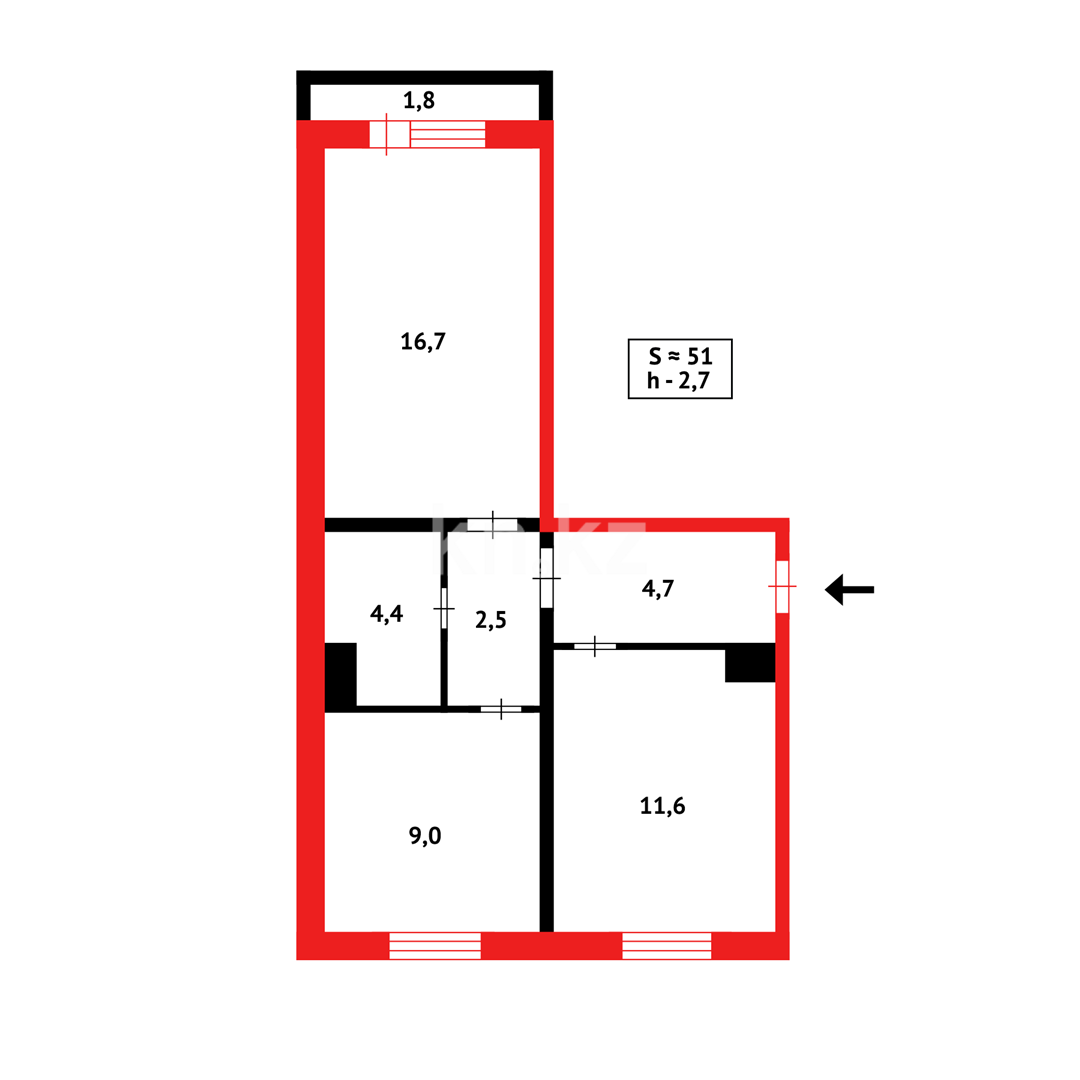 Продажа 2-комнатной квартиры, 50 м², мкр-н Шапагат - Продажа  двухкомнатных квартир в Караганде фото 11 из 11