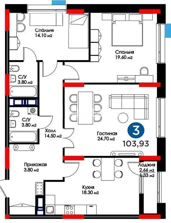 Продажа 3-комнатной квартиры, 103.3 м² - Продажа трехкомнатных квартир от собственников в Астане фото 8 из 8
