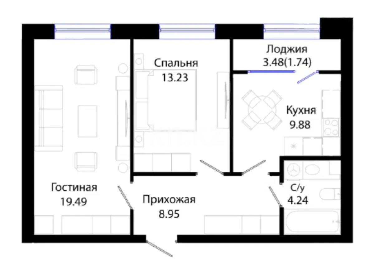 Продажа 2-комнатной квартиры, 57.53 м², ул. Жошы хана, дом  17 - Продажа  двухкомнатных квартир в Астане без посредников фото 1 из 1