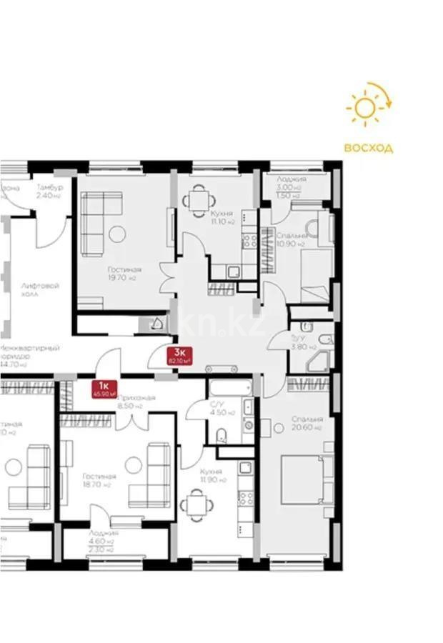 Продажа 3-комнатной квартиры, 82.3 м², ул. Е-36, дом  5 в Астане - фото 3