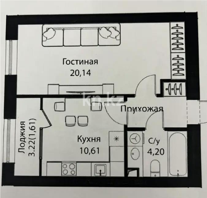 Продажа 1-комнатной квартиры, 40.1 м², ул. Жошы хана, дом  12/3 в Астане