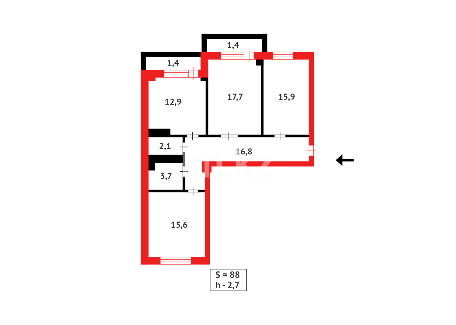 Продажа 3-комнатной квартиры, 87 м², пр. Шахтеров в Караганде - фото 15