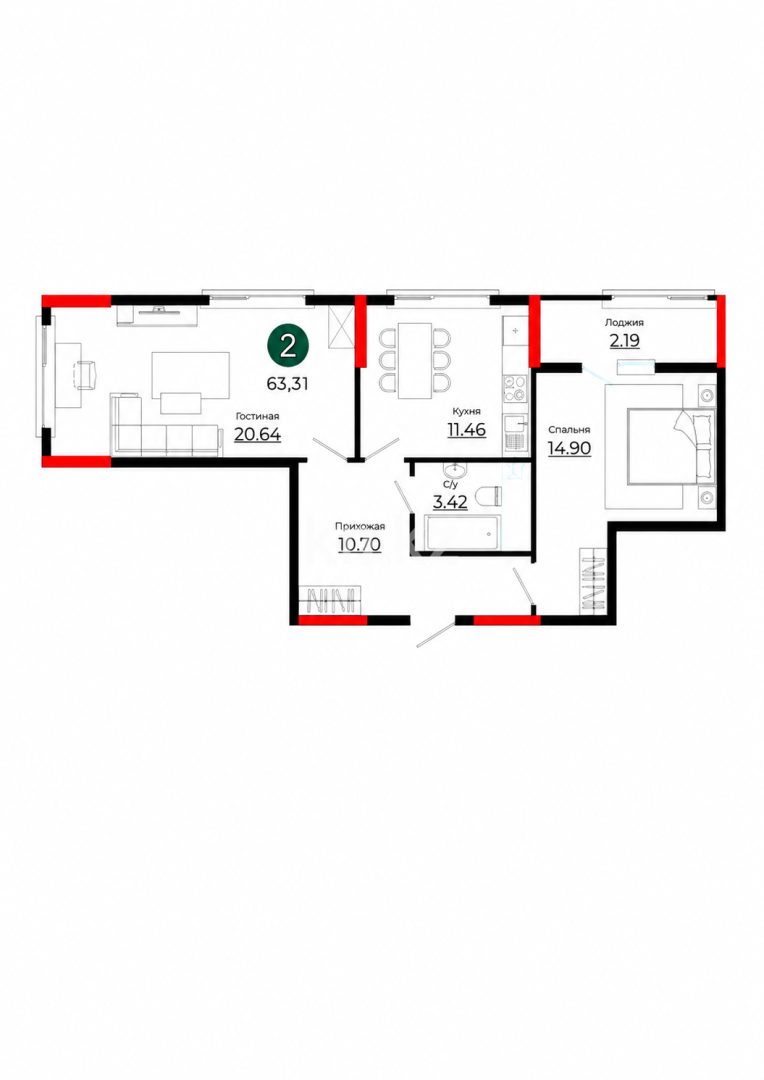 Продажа 2-комнатной квартиры, 63.31 м² - Продажа недвижимости в Казахстане - страница 24 фото 4 из 4