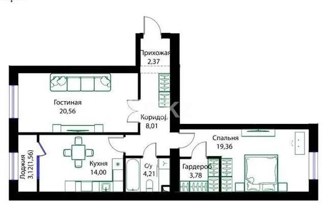 Продажа 2-комнатной квартиры, 73.85 м², ул. Жошы хана, дом  12/3 в Астане