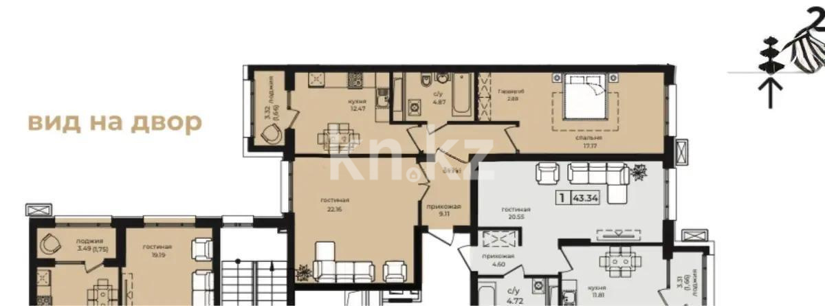 Продажа 2-комнатной квартиры, 70.32 м², ул. Анет баба, дом  4 - Продажа  двухкомнатных квартир в новостройках Астаны без посредников фото 1 из 1
