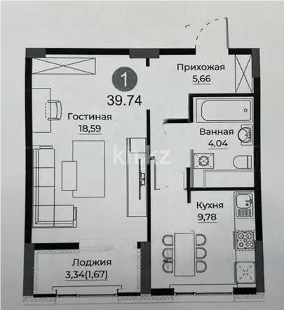 Продажа 1-комнатной квартиры, 40.5 м², ул. Е-429, дом  26 - Продажа однокомнатных квартир без посредников в Астане фото 1 из 1