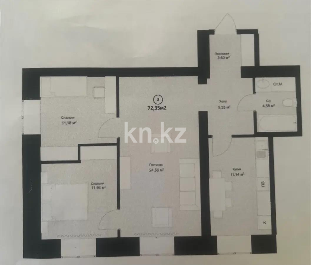 Продажа 3-комнатной квартиры, 72.35 м², ул. Караменде Би Шакаулы, дом  13 стр - Продажа  трехкомнатных квартир в новостройках Астаны без посредников фото 1 из 1