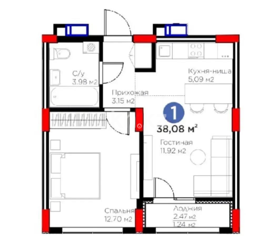 Продажа 2-комнатной квартиры, 37.08 м², пр. Аль-Фараби, дом  46/24 - Продажа  двухкомнатных квартир в Астане с фото фото 1 из 1