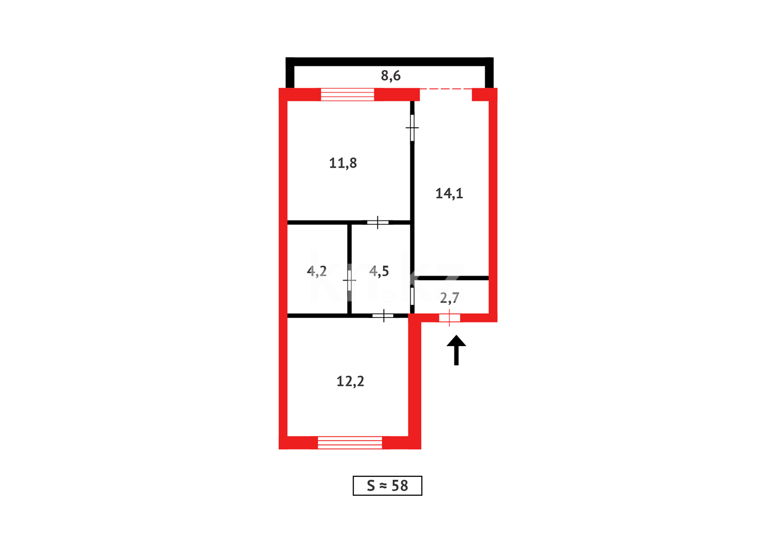 Продажа 3-комнатной квартиры, 58 м², ул. Крылова, дом  52 в Караганде - фото 14