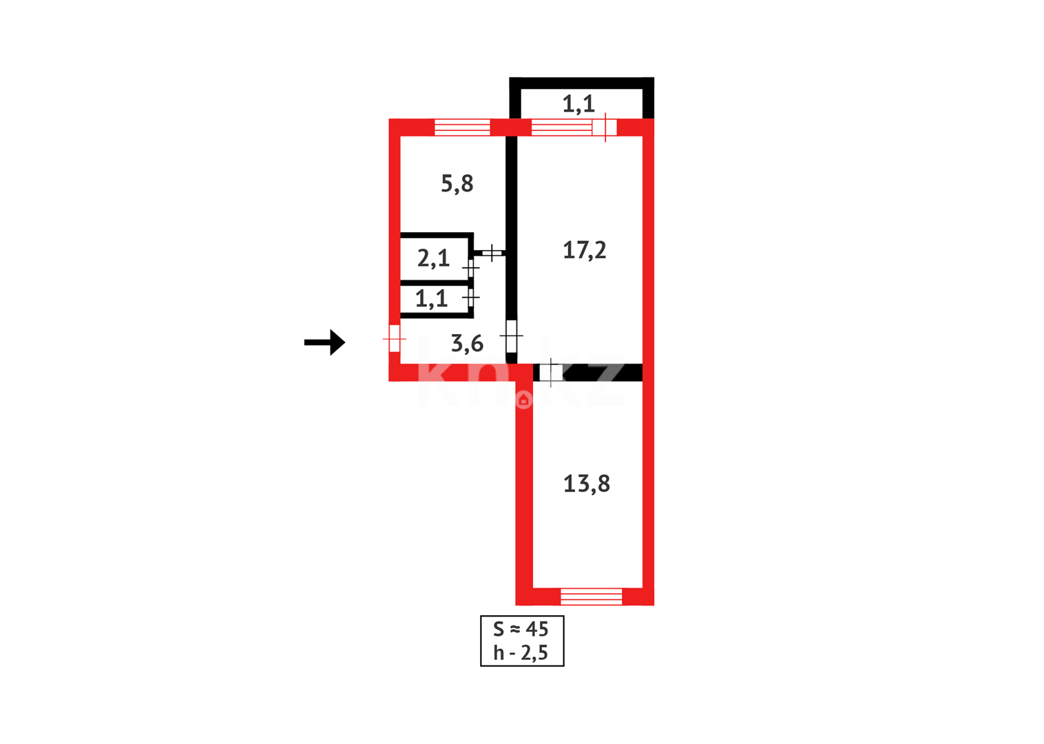 Продажа 2-комнатной квартиры, 44 м², мкр-н 3 - Продажа  двухкомнатных квартир в Абае фото 5 из 5