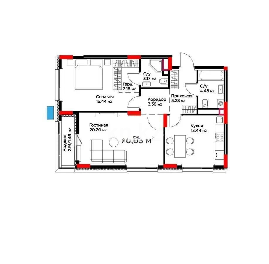 Продажа 2-комнатной квартиры, 70 м² в Астане