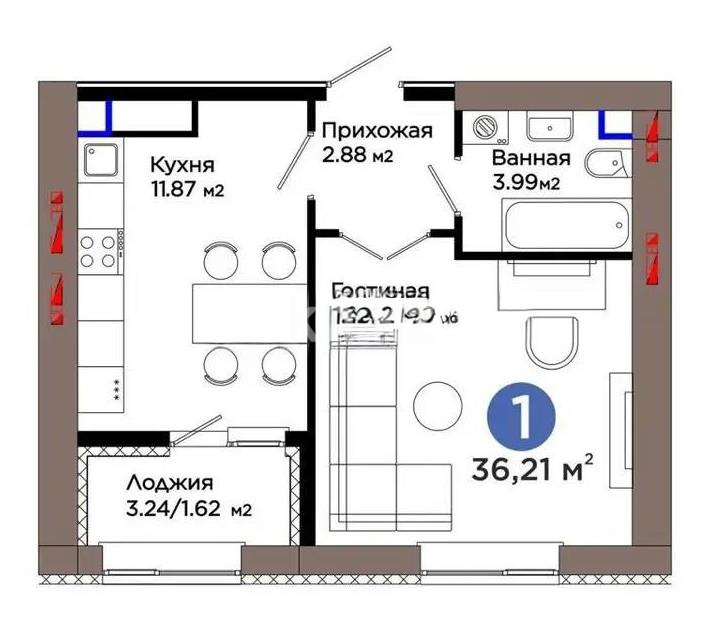 Продажа 1-комнатной квартиры, 36.21 м² - Продажа квартир в новостройках Астаны - страница 24 фото 1 из 1