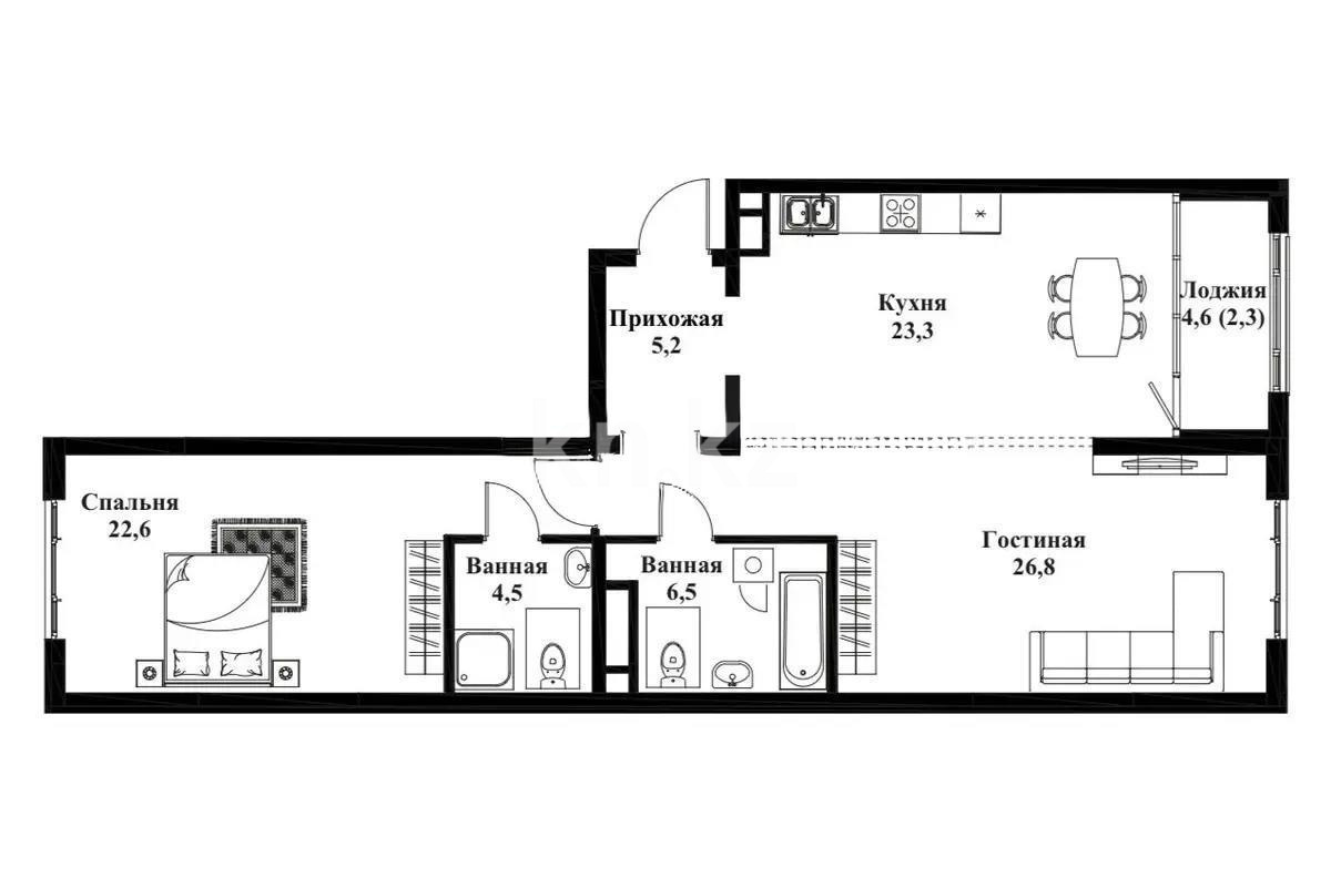 Продажа 2-комнатной квартиры, 93.4 м² в Алматы