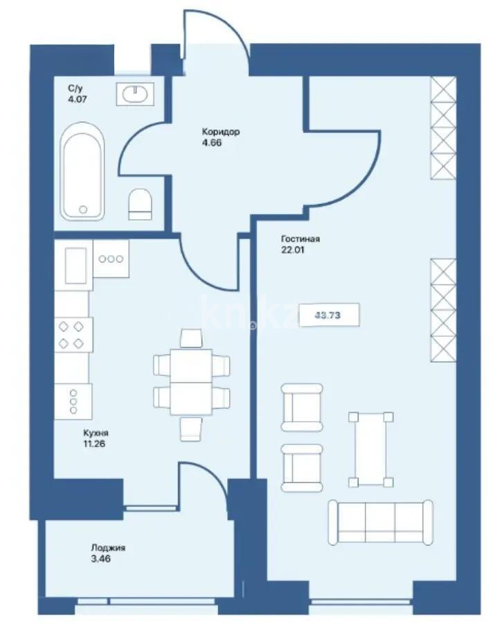 Продажа 1-комнатной квартиры, 43.3 м², Астана-Караганда тр., дом  4/3 - Продажа  однокомнатных квартир в новостройках Астаны без посредников фото 1 из 1