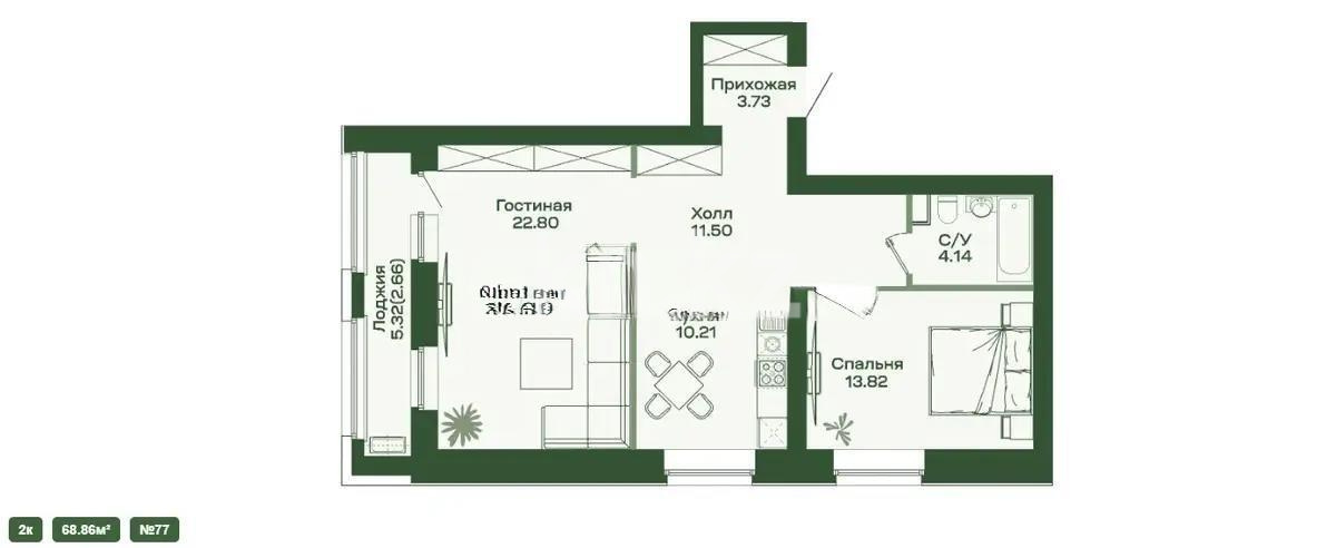 Продажа 2-комнатной квартиры, 68.86 м², ул. Калдаякова, дом  59 стр в Астане - фото 4