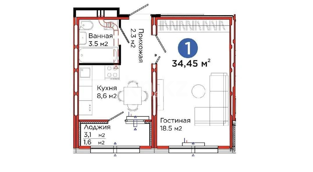 Продажа 1-комнатной квартиры, 35 м² - Продажа квартир в Казахстане - страница 14 фото 1 из 1