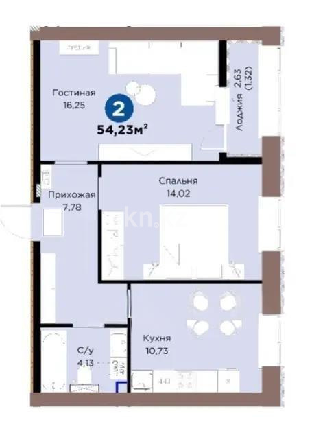 Продажа 2-комнатной квартиры, 54.23 м², ул. Чокина, дом  4 - Продажа  двухкомнатных квартир в Астане с фото фото 1 из 1