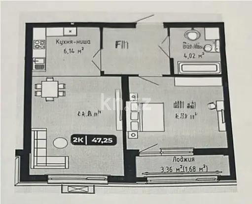 Продажа 2-комнатной квартиры, 47.25 м², ул. А-102, дом  11/2 - Продажа квартир в Астане без посредников фото 1 из 1