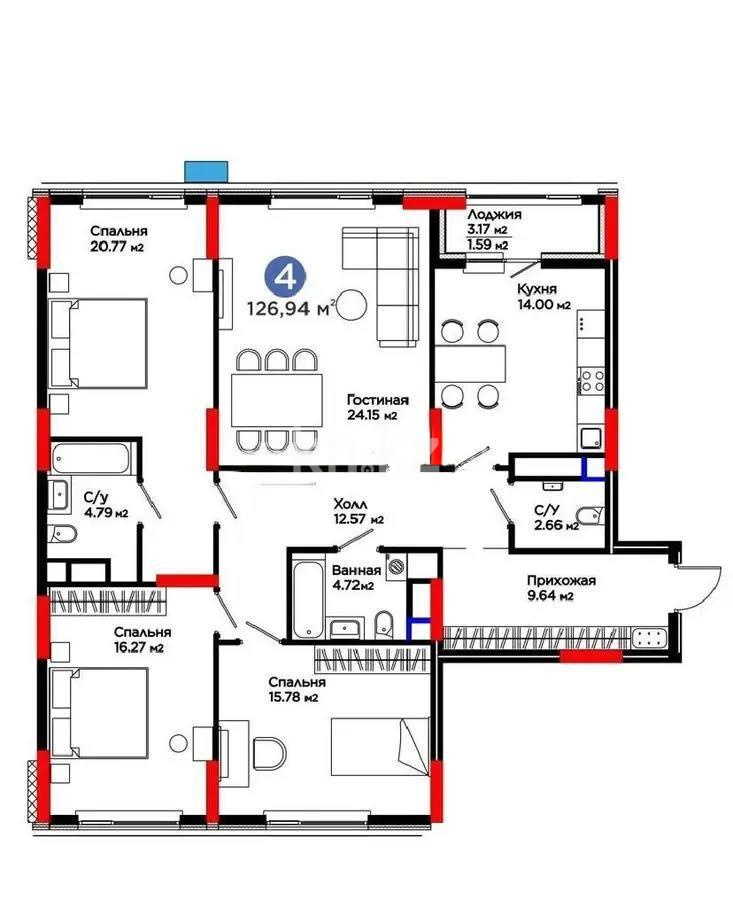 Продажа 4-комнатной квартиры, 126.94 м², ул. Е-796, дом  1 стр - Продажа квартир в Казахстане фото 1 из 1