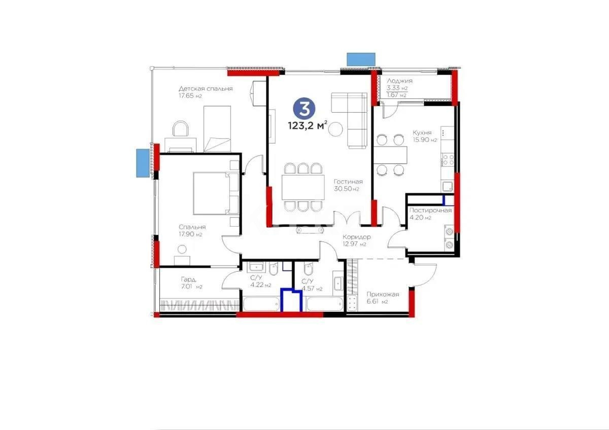 Продажа 3-комнатной квартиры, 123.2 м² в Астане