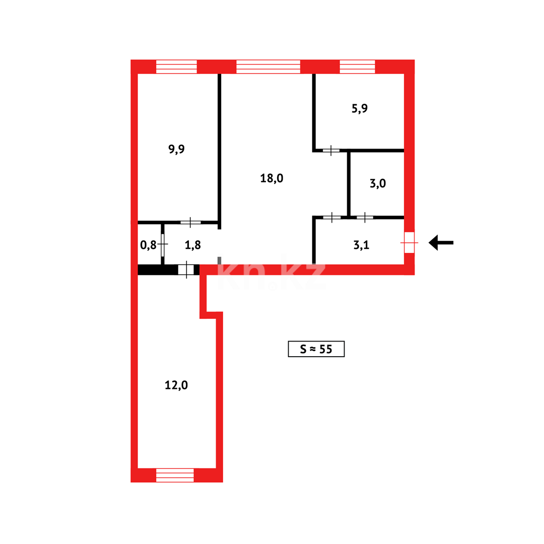 Продажа 3-комнатной квартиры, 54 м², ул. Кузембаева в Караганде - фото 16